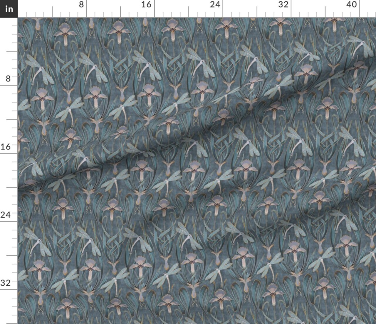 Art Nouveau Deco Gray Blue Nature Floral Lillies 1920S Custom Printed Fabric by Spoonflower Various Fabrics by the Yard or Fat Quarter